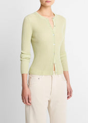Ribbed Cashmere-Silk Cardigan in Cardigans - PALE FERN | VINCE Women