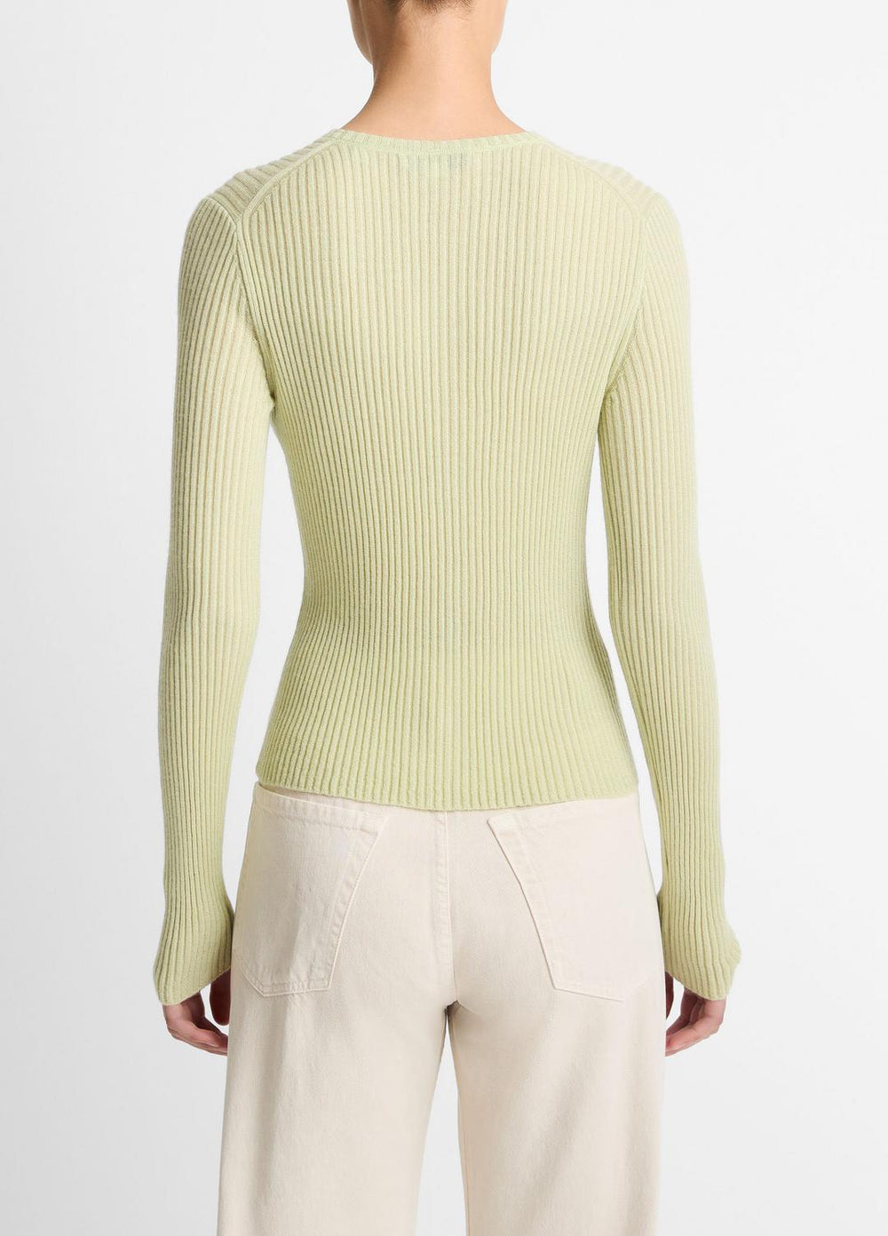 Ribbed Cashmere-Silk Cardigan in Cardigans - PALE FERN | VINCE Women