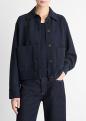 Double-Face Cropped Jacket in Jackets - COASTAL BLUE | VINCE Women
