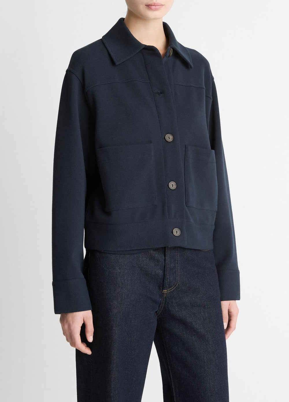 Double-Face Cropped Jacket in Jackets - COASTAL BLUE | VINCE Women
