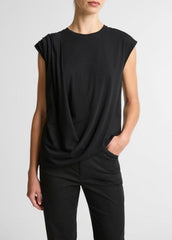Pima Cotton-Blend Draped Relaxed Top in Tank Tops - BLACK | VINCE Women