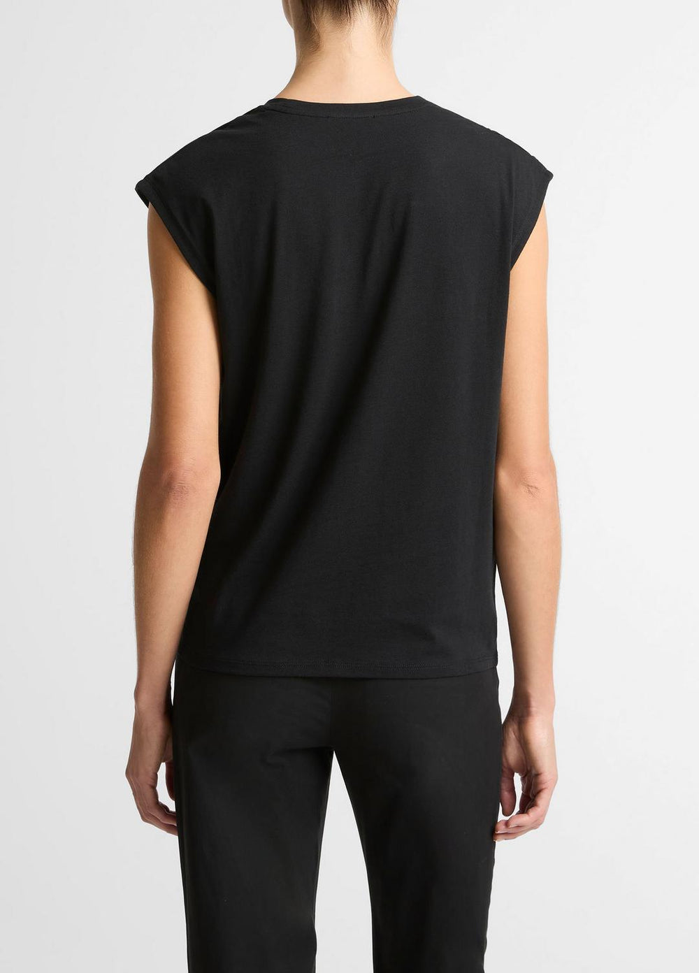 Pima Cotton-Blend Draped Relaxed Top in Tank Tops - BLACK | VINCE Women