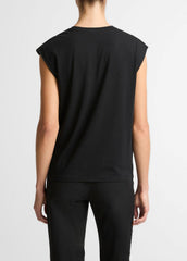 Pima Cotton-Blend Draped Relaxed Top in Tank Tops - BLACK | VINCE Women