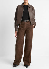Leather Cropped Zip-Front Jacket in Leather Jackets - CHOCOLATE | VINCE Women