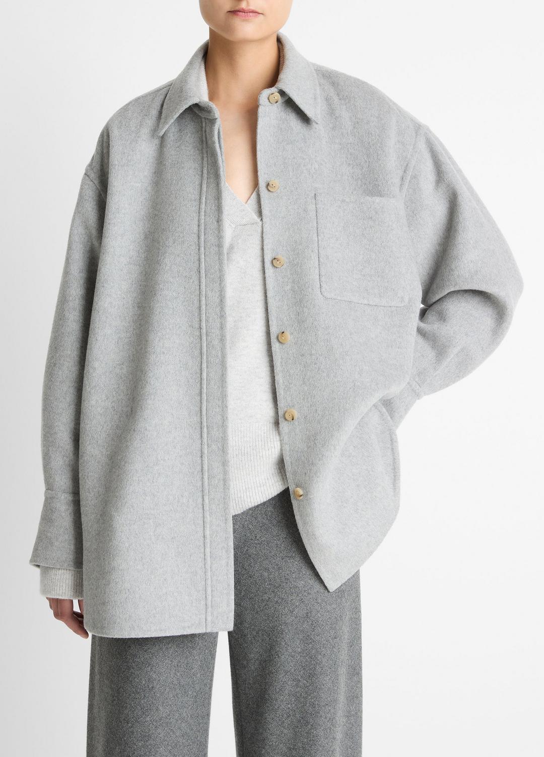 Double-Face Wool & Cashmere-Blend Shirt Jacket in Jackets - HEATHER GREY | VINCE Women