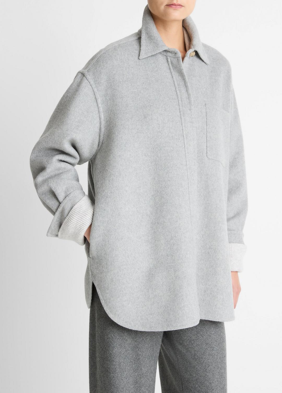 Double-Face Wool & Cashmere-Blend Shirt Jacket in Jackets - HEATHER GREY | VINCE Women