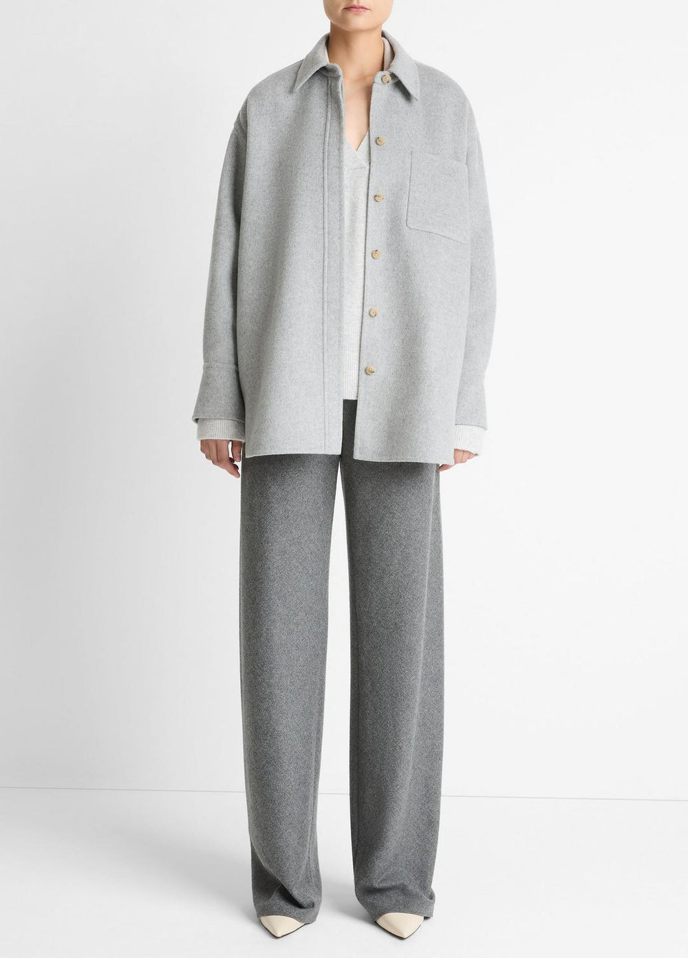 Double-Face Wool & Cashmere-Blend Shirt Jacket in Jackets - HEATHER GREY | VINCE Women