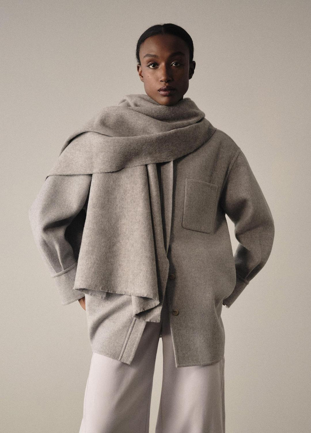 Double-Face Wool & Cashmere-Blend Shirt Jacket in Jackets - HEATHER GREY | VINCE Women