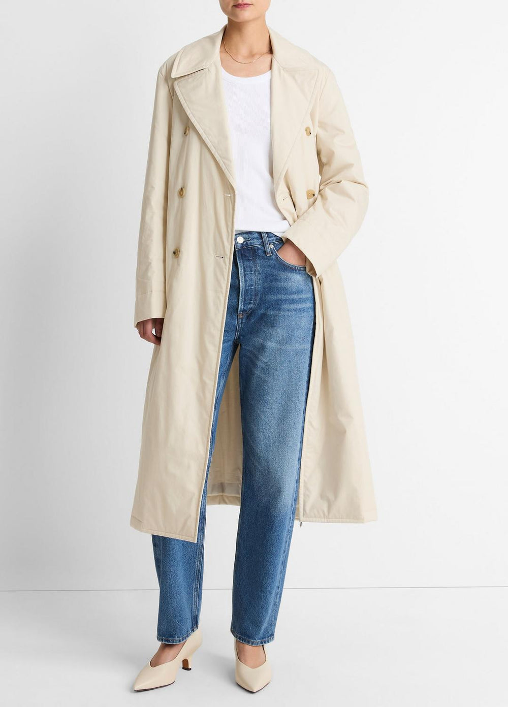 Padded Cotton Long Coat in Coats - WHITE TEA | VINCE Women