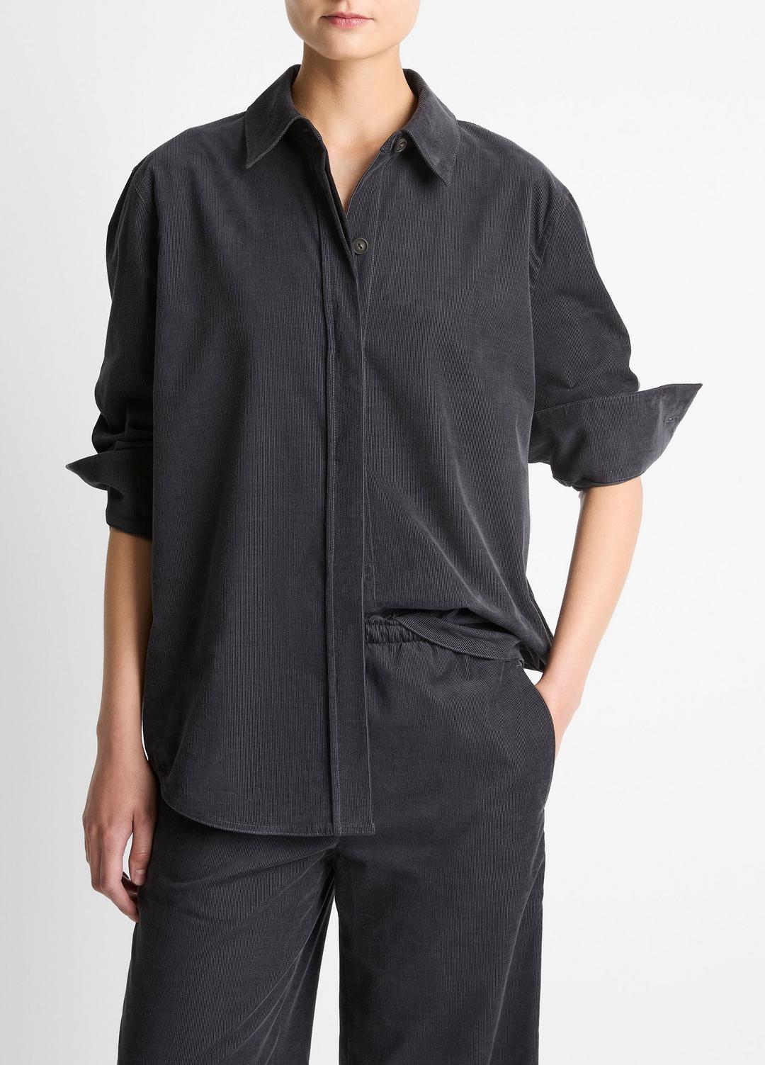 Cotton Corduroy Oversized Shirt in Long Sleeve - GRAPHITE | VINCE Women