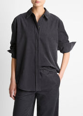 Cotton Corduroy Oversized Shirt in Long Sleeve - GRAPHITE | VINCE Women