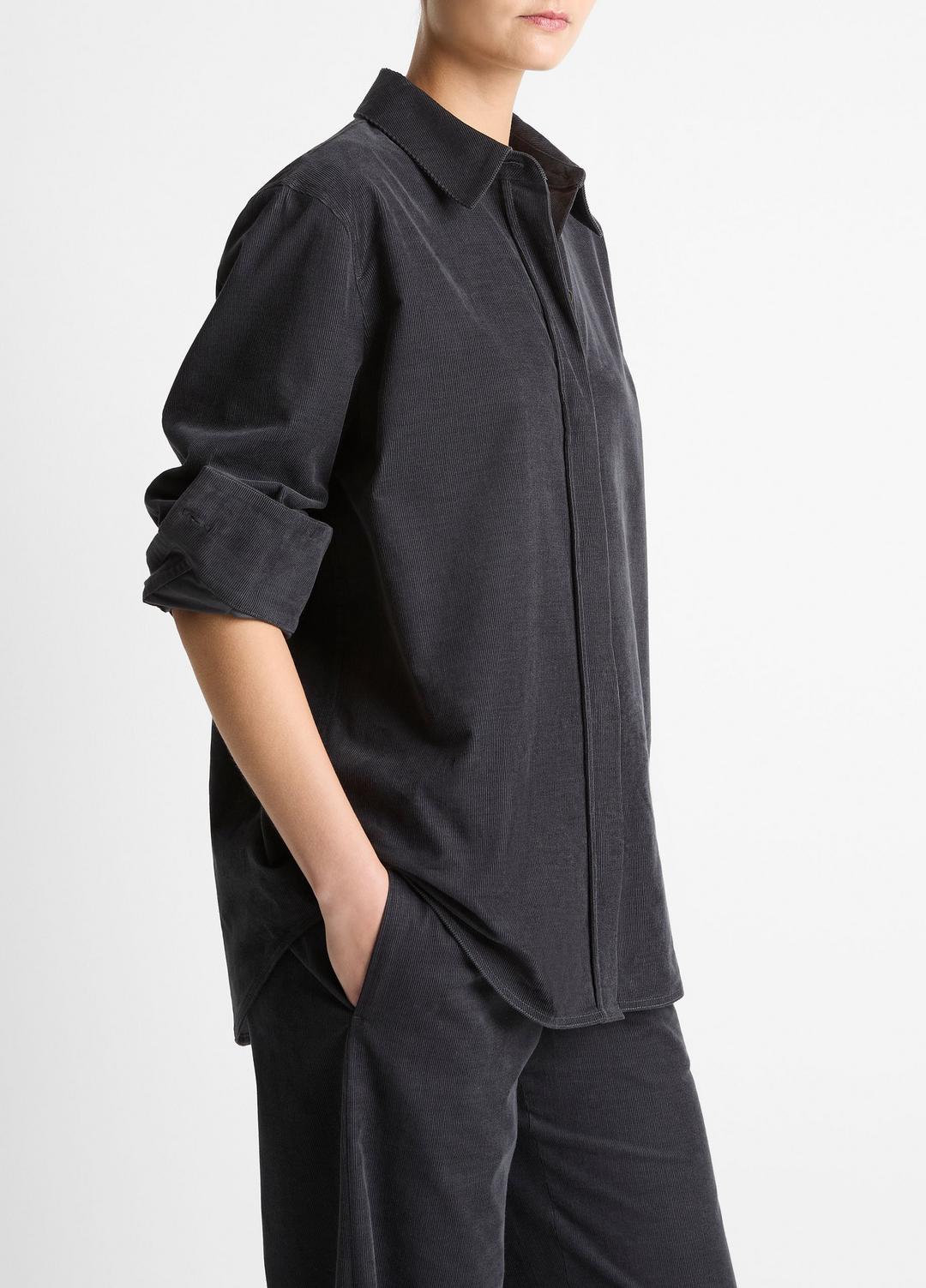 Cotton Corduroy Oversized Shirt in Long Sleeve - GRAPHITE | VINCE Women