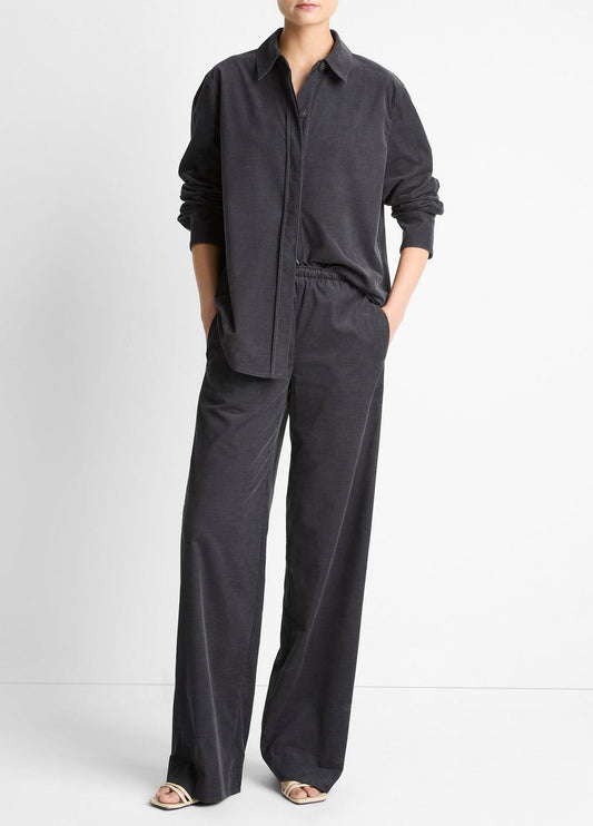 Cotton Corduroy Pull-On Pant in Wide Leg - GRAPHITE | VINCE Women