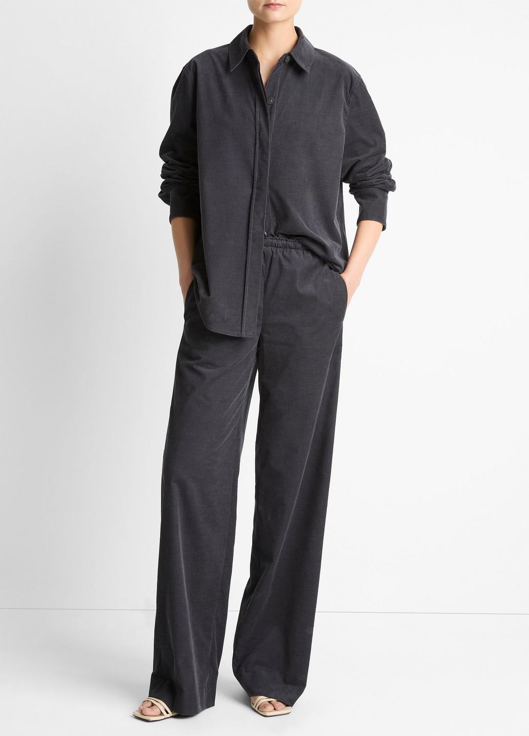 Cotton Corduroy Pull-On Pant in Wide Leg - GRAPHITE | VINCE Women