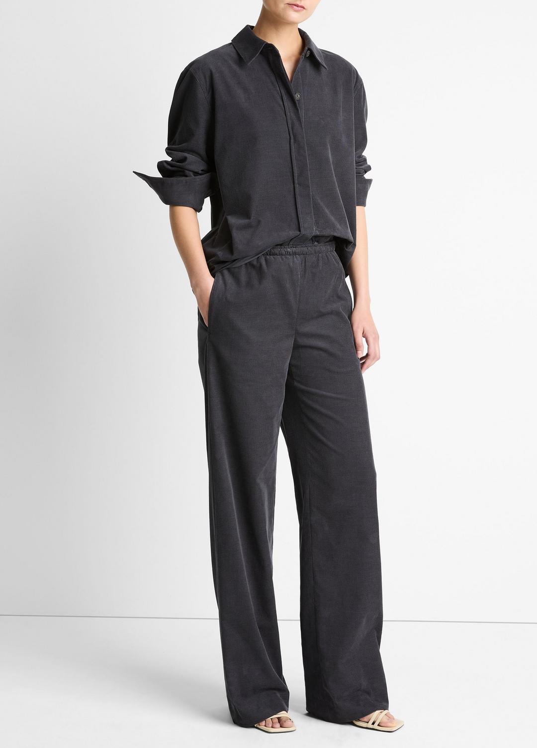 Cotton Corduroy Pull-On Pant in Wide Leg - GRAPHITE | VINCE Women