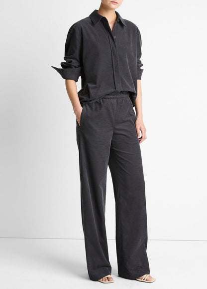 Cotton Corduroy Pull-On Pant in Wide Leg - GRAPHITE | VINCE Women