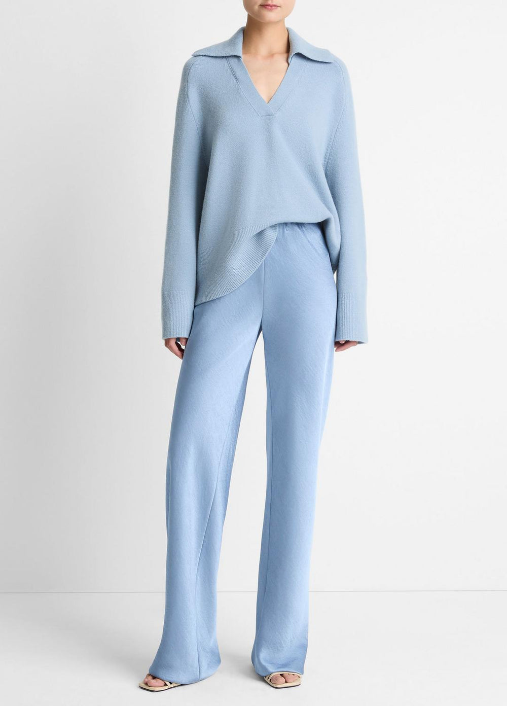 Colette High-Rise Fluid Satin Bias Pant in Trousers - PACIFIC | VINCE Women
