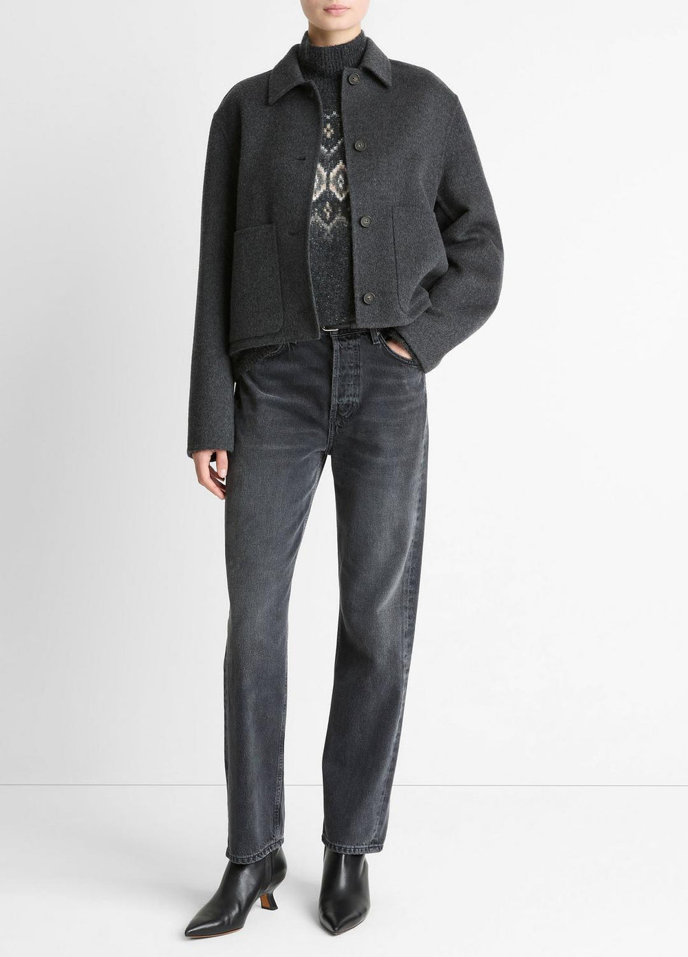 Wool & Cashmere-Blend Short Jacket in Jackets - CHARCOAL | VINCE Women