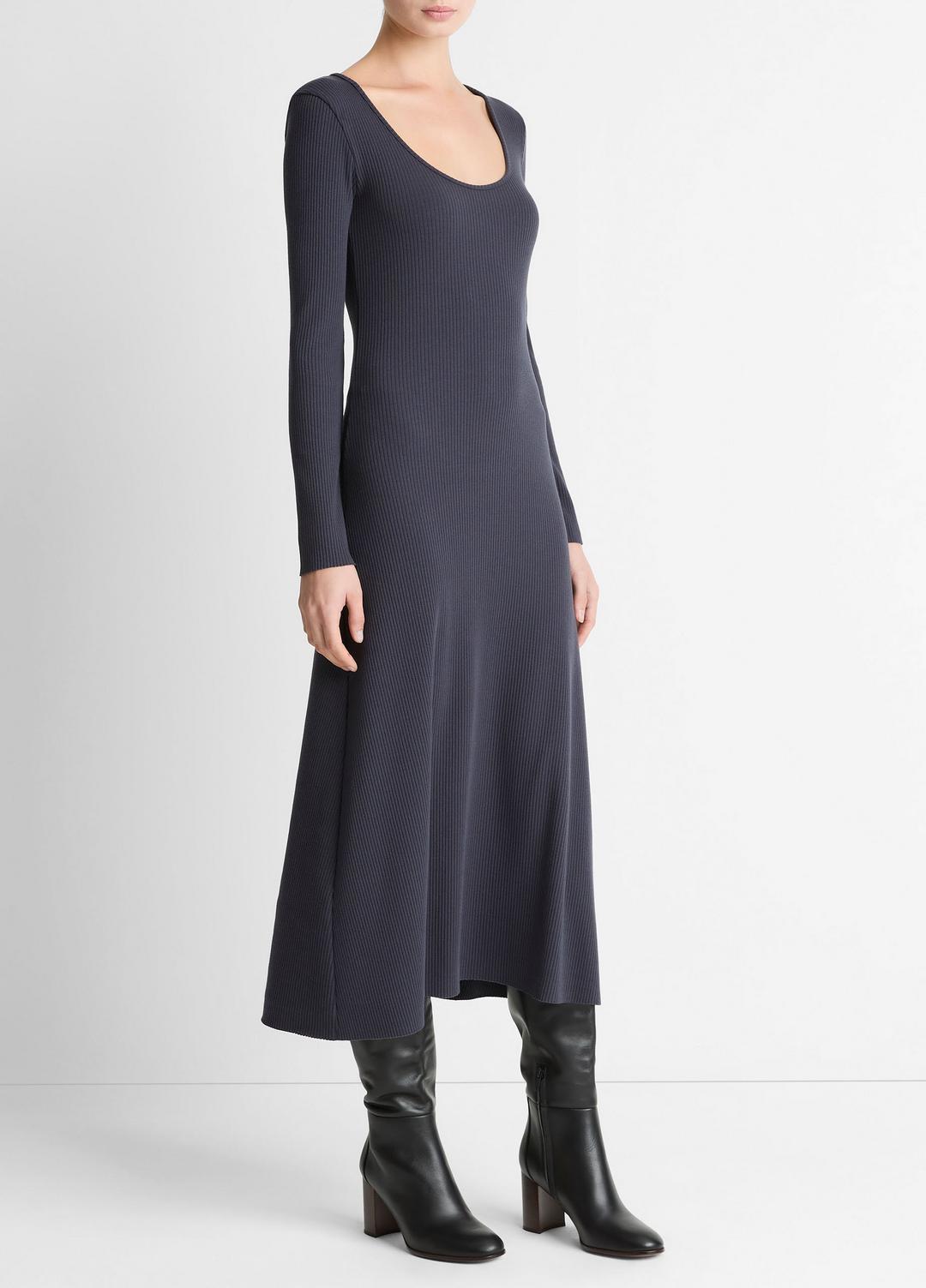 Ribbed Cotton-Blend Scoop-Neck Dress in Dresses - NIGHT MARINE | VINCE Women