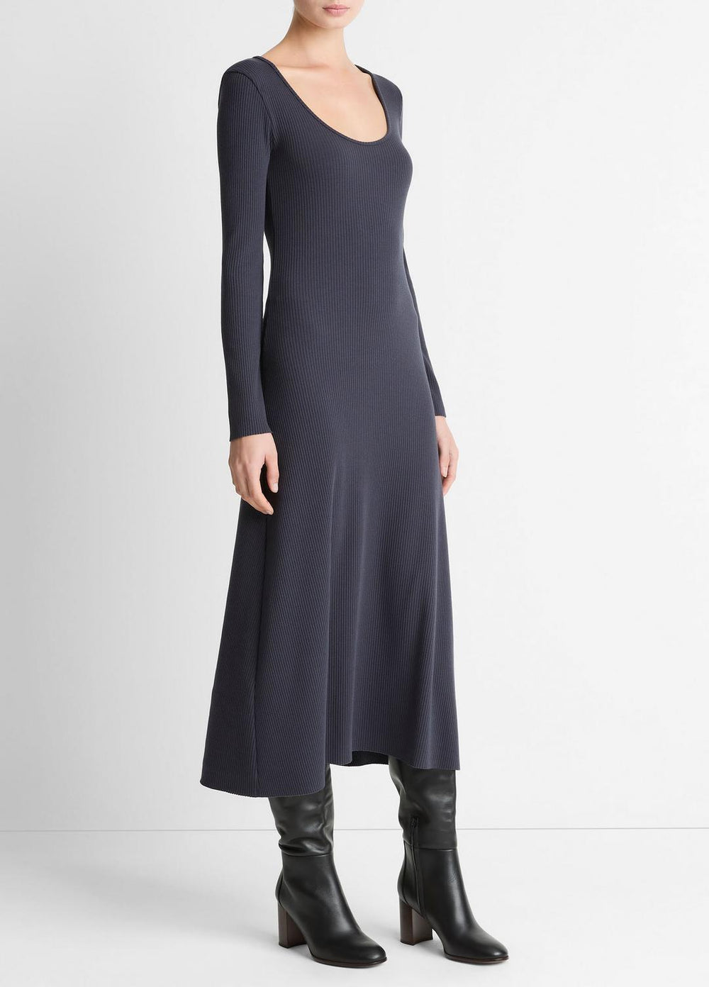 Ribbed Cotton-Blend Scoop-Neck Dress in Dresses - NIGHT MARINE | VINCE Women