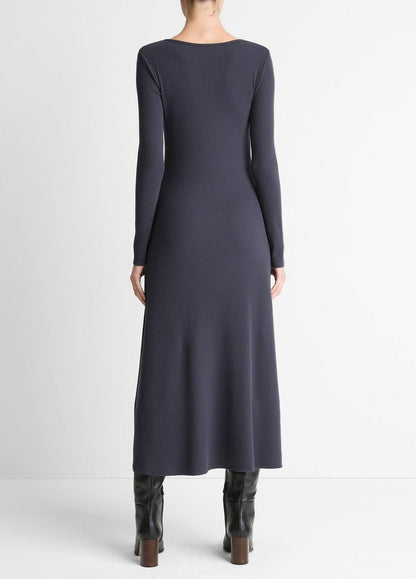 Ribbed Cotton-Blend Scoop-Neck Dress in Dresses - NIGHT MARINE | VINCE Women