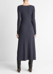 Ribbed Cotton-Blend Scoop-Neck Dress in Dresses - NIGHT MARINE | VINCE Women