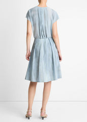 Washed Ombré Cotton Pleated Knee Skirt in Skirts - AZURA WASH | VINCE Women