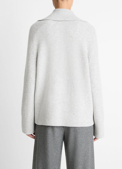 Wool & Cashmere-Blend Oversized Polo Sweater in V-Neck - HEATHER PALE GREY | VINCE Women