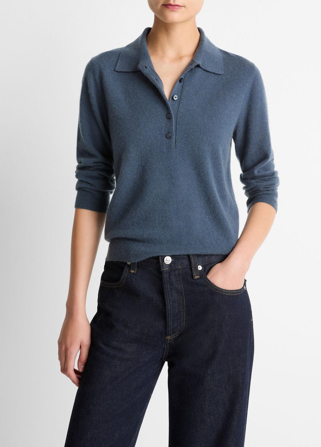 Cashmere-Silk Polo Sweater in Cashmere - AZURA | VINCE Women