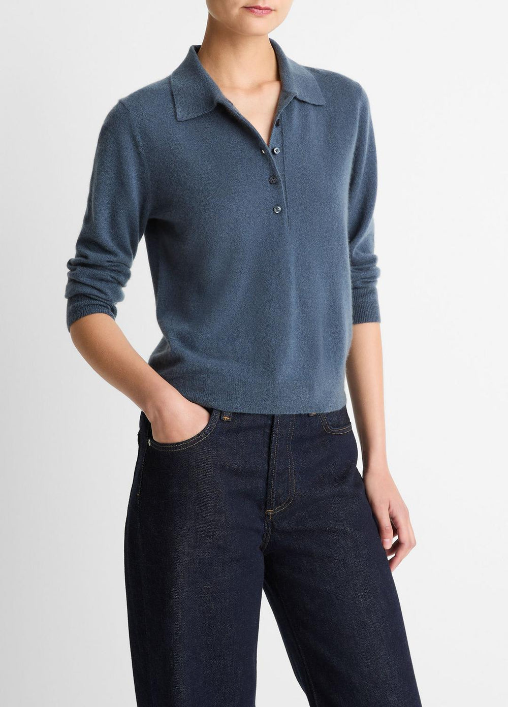 Cashmere-Silk Polo Sweater in Cashmere - AZURA | VINCE Women