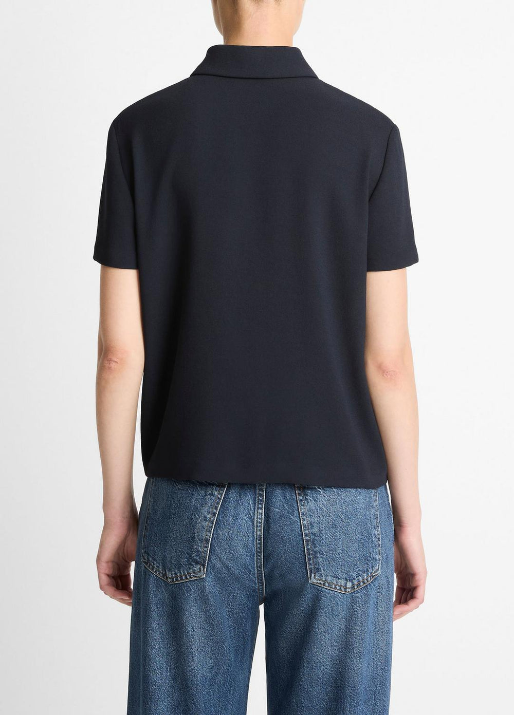 Crepe Polo Shirt in Short Sleeve - COASTAL BLUE | VINCE Women