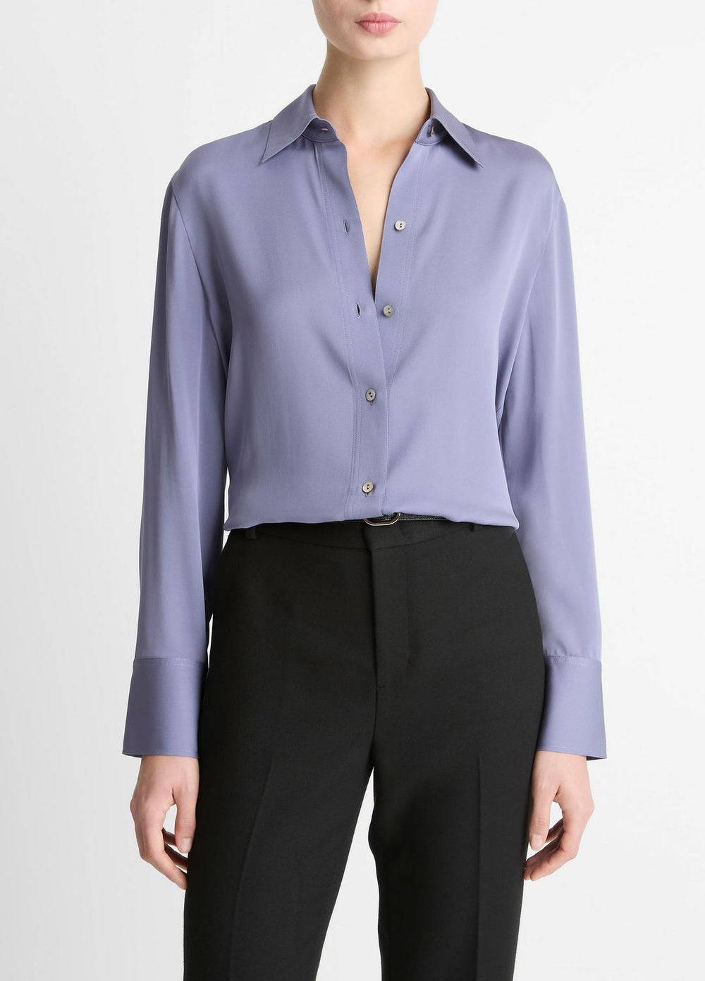 Stretch-Silk Button-Front Blouse in Long Sleeve - MAUVE IRIS | VINCE Women