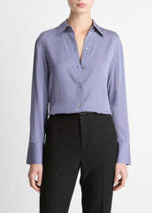 Stretch-Silk Button-Front Blouse in Long Sleeve - MAUVE IRIS | VINCE Women