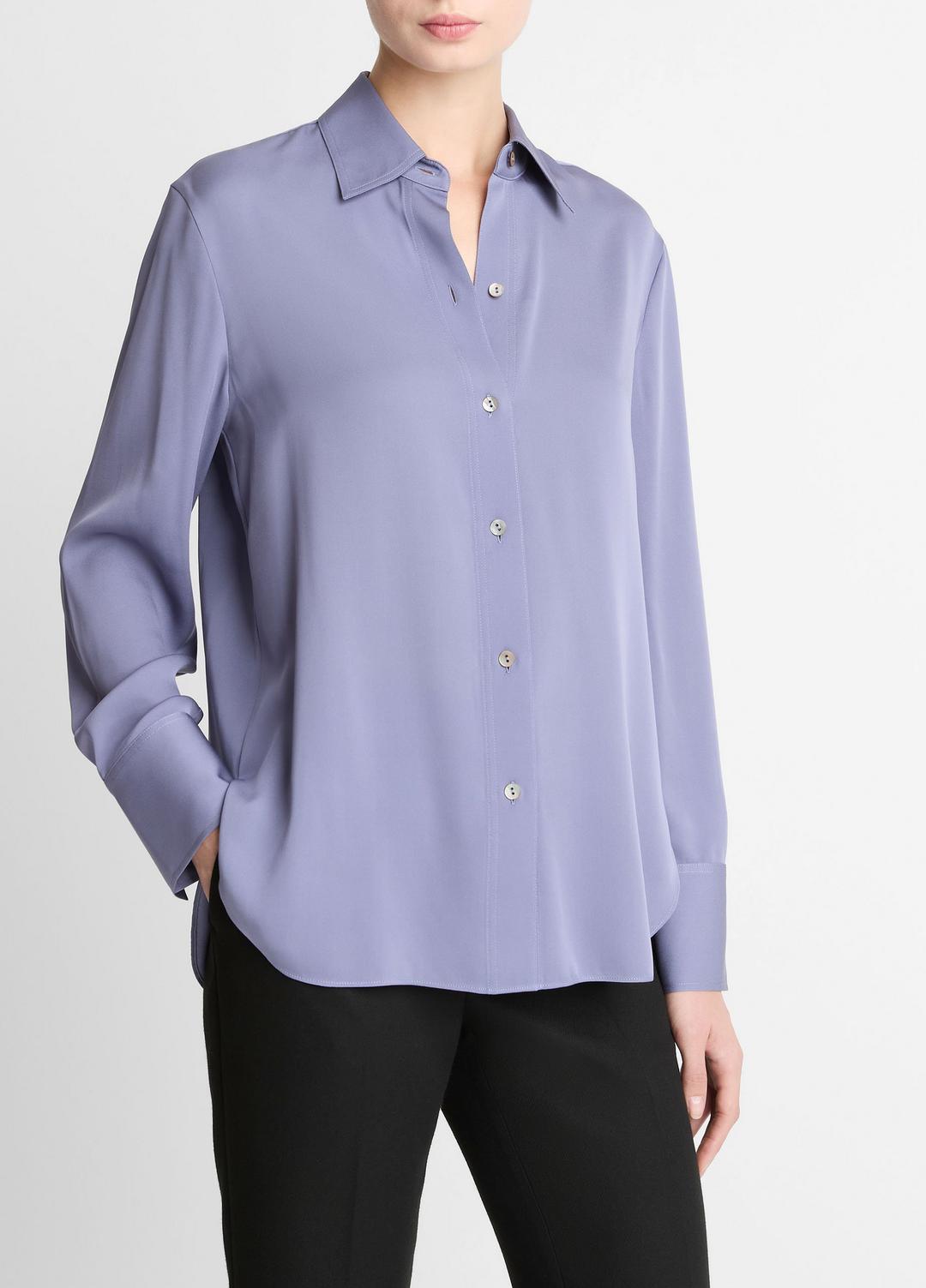 Stretch-Silk Button-Front Blouse in Long Sleeve - MAUVE IRIS | VINCE Women