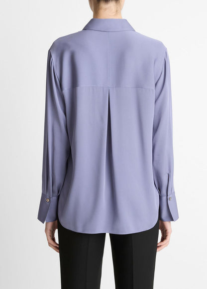 Stretch-Silk Button-Front Blouse in Long Sleeve - MAUVE IRIS | VINCE Women