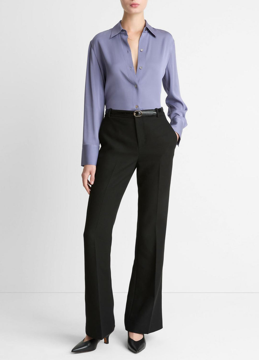 Stretch-Silk Button-Front Blouse in Long Sleeve - MAUVE IRIS | VINCE Women