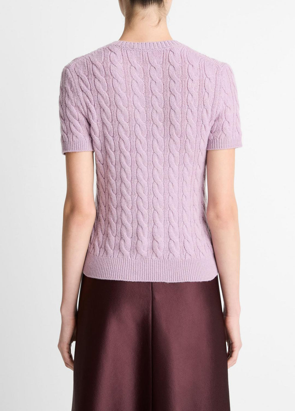 Cable-Knit Wool & Cashmere-Blend Short-Sleeve Sweater in Crew Neck - AMETHYST | VINCE Women