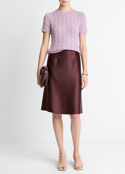 Cable-Knit Wool & Cashmere-Blend Short-Sleeve Sweater in Crew Neck - AMETHYST | VINCE Women