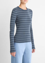 Striped Pima Cotton-Blend Long-Sleeve T-Shirt in Long Sleeve - AZURA COMBO | VINCE Women