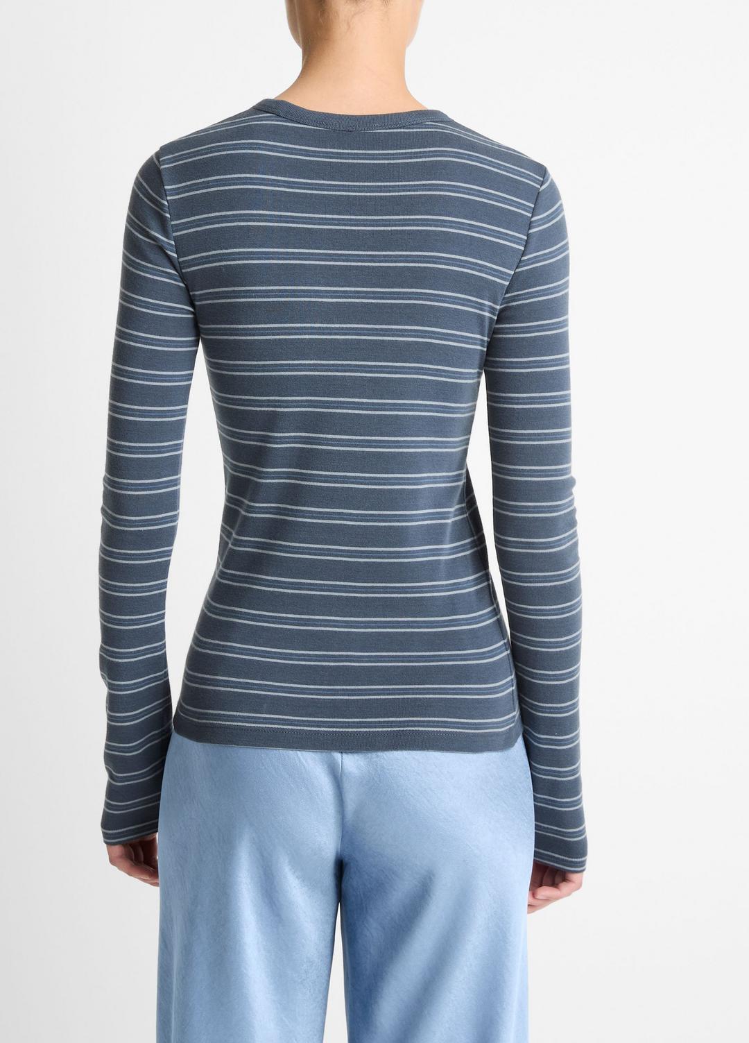 Striped Pima Cotton-Blend Long-Sleeve T-Shirt in Long Sleeve - AZURA COMBO | VINCE Women