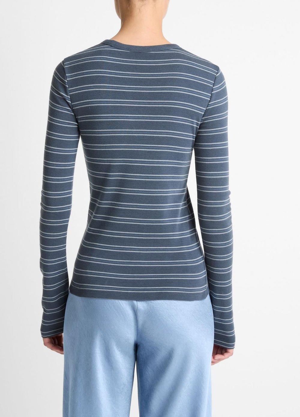 Striped Pima Cotton-Blend Long-Sleeve T-Shirt in Long Sleeve - AZURA COMBO | VINCE Women