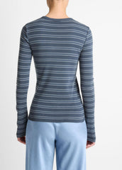 Striped Pima Cotton-Blend Long-Sleeve T-Shirt in Long Sleeve - AZURA COMBO | VINCE Women