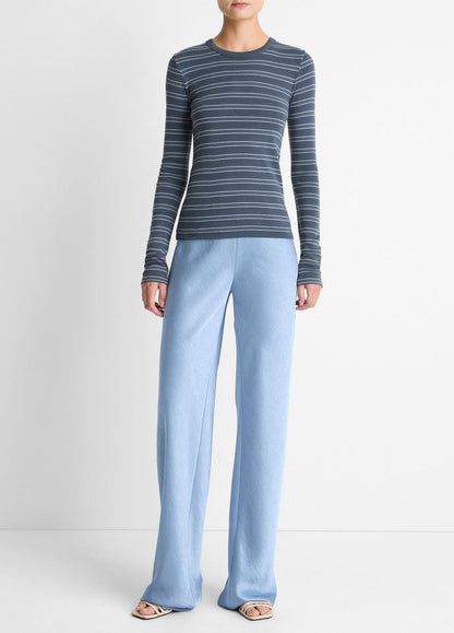 Striped Pima Cotton-Blend Long-Sleeve T-Shirt in Long Sleeve - AZURA COMBO | VINCE Women