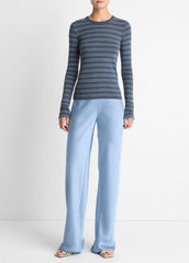 Striped Pima Cotton-Blend Long-Sleeve T-Shirt in Long Sleeve - AZURA COMBO | VINCE Women