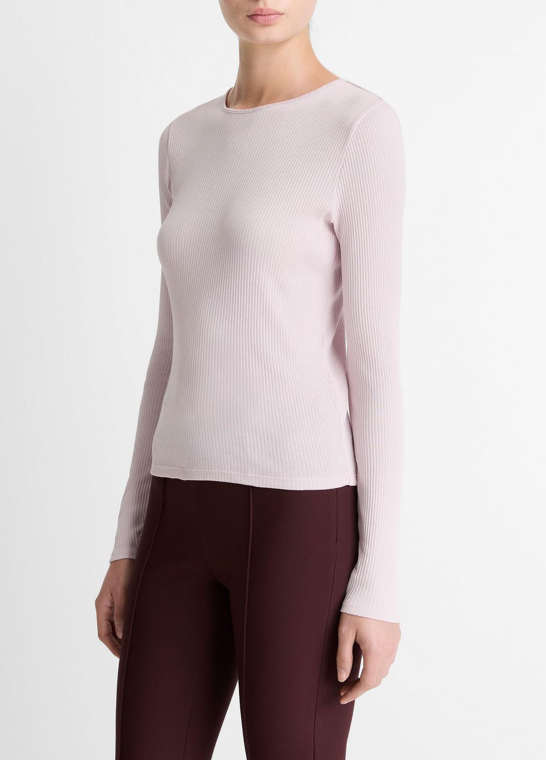 Ribbed Pima Cotton Long-Sleeve T-Shirt in Long Sleeve - IRIS QUARTZ | VINCE Women