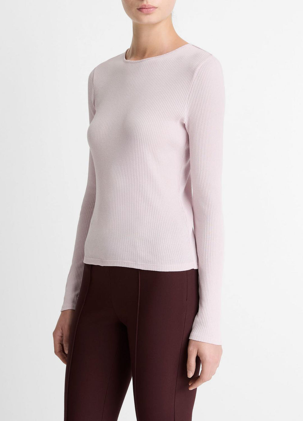 Ribbed Pima Cotton Long-Sleeve T-Shirt in Long Sleeve - IRIS QUARTZ | VINCE Women