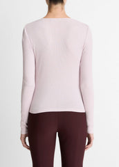 Ribbed Pima Cotton Long-Sleeve T-Shirt in Long Sleeve - IRIS QUARTZ | VINCE Women
