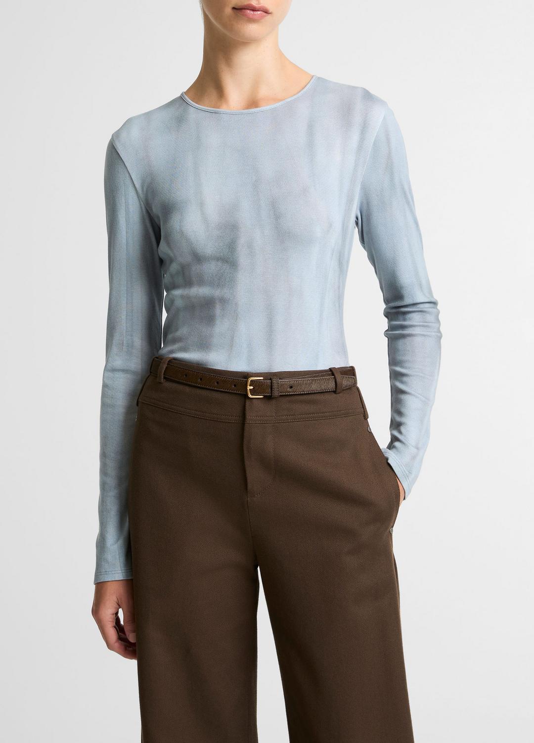 Washed Ombré Pima Cotton-Blend Long-Sleeve T-Shirt in Long Sleeve - AZURA WASH | VINCE Women