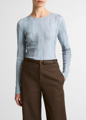 Washed Ombré Pima Cotton-Blend Long-Sleeve T-Shirt in Long Sleeve - AZURA WASH | VINCE Women