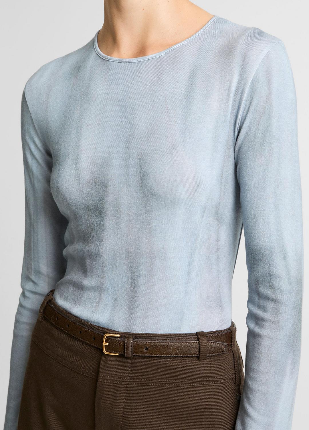 Washed Ombré Pima Cotton-Blend Long-Sleeve T-Shirt in Long Sleeve - AZURA WASH | VINCE Women